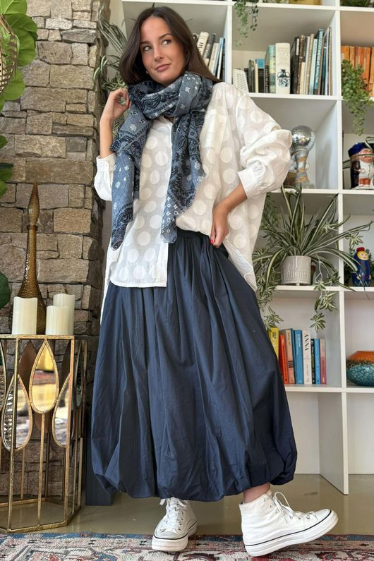 Paloma Bubble Hem Midi Skirt Navy